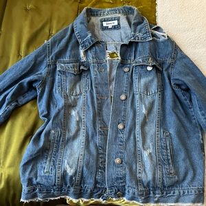 Oversized distressed jean jacket